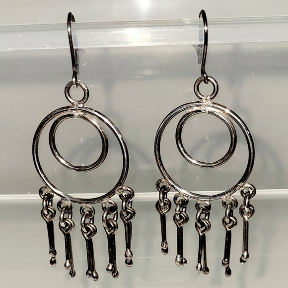 Dangle Earrings, Double Hoop Chandelier Sterling Silver, Graceful Strong Beauty! - Picture 3 of 4